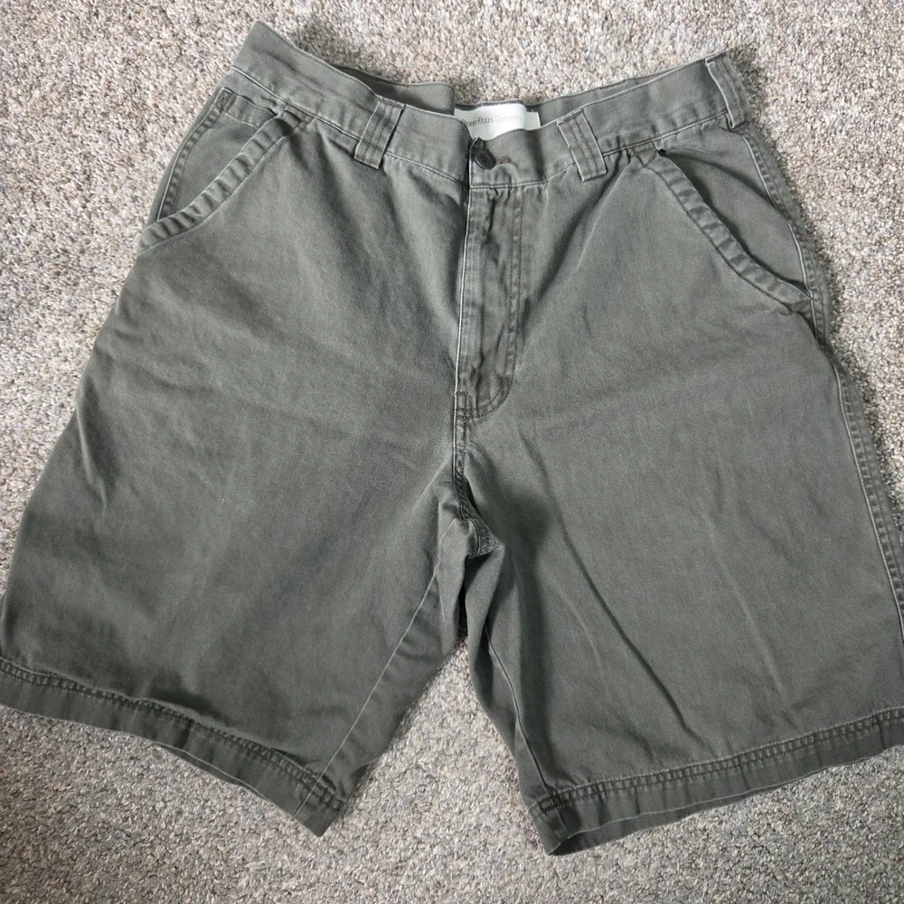 Perry Ellis Cottons‎ Mens Olive Green Cargo Shorts Size 34 Cotton Twill Casual
